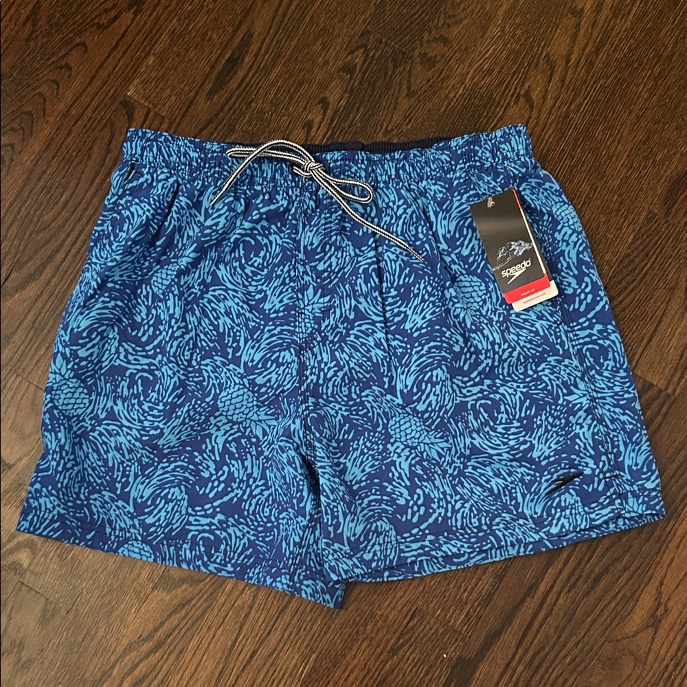Speedo Men's Blue Pattern Swim Trunks-NWT